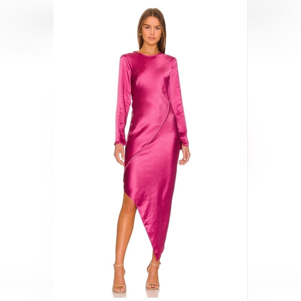 Line & Dot Simone Dress in Cranberry Size XS Long Sleeve Asymmetrical Hem